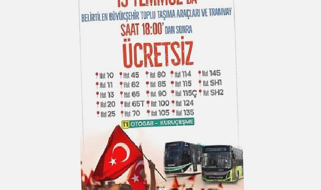 Kocaeli Büyükşehir’den 15 Temmuz’da ücretsiz ulaşım hizmeti