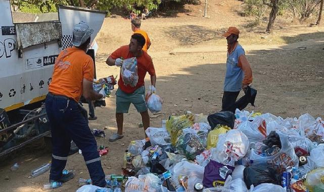 Belediye ekipleri yüzlerce torba çöp topladı