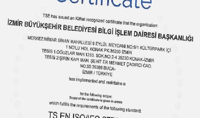 İzmir Büyükşehir Belediyesi ISO 27701 standardına sahip ilk “Büyükşehir” oldu