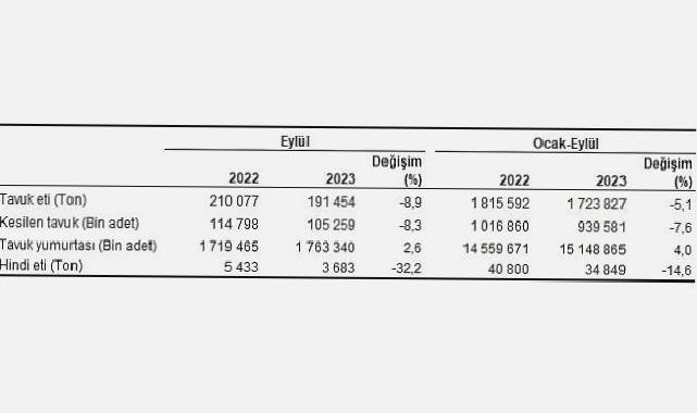 Tavuk eti üretimi 191 bin 454 ton, tavuk yumurtası üretimi 1,76 milyar adet olarak gerçekleşti